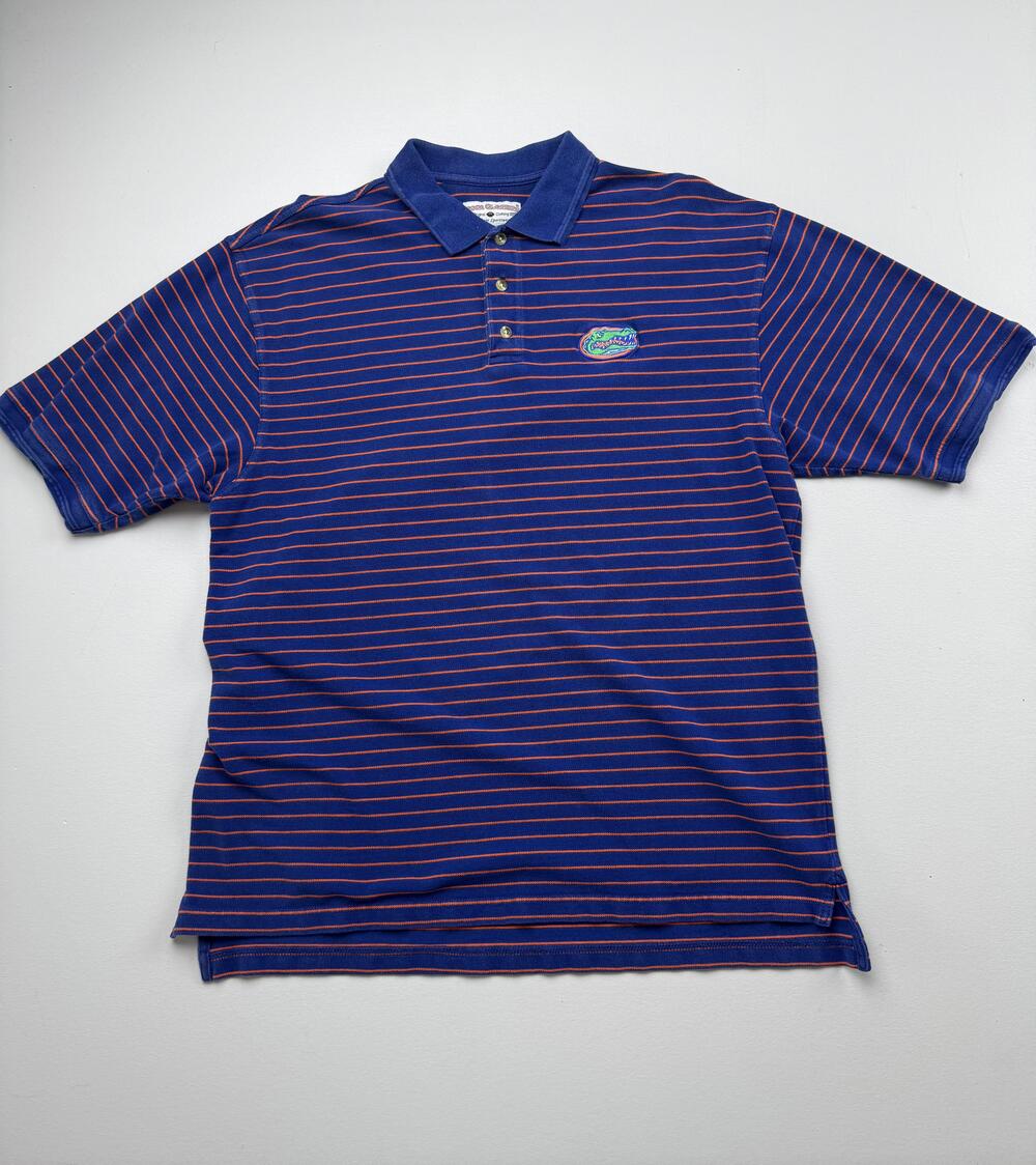Florida Gators Polo Shirt Mens XL Blue NCAA Football Boca Classics Striped